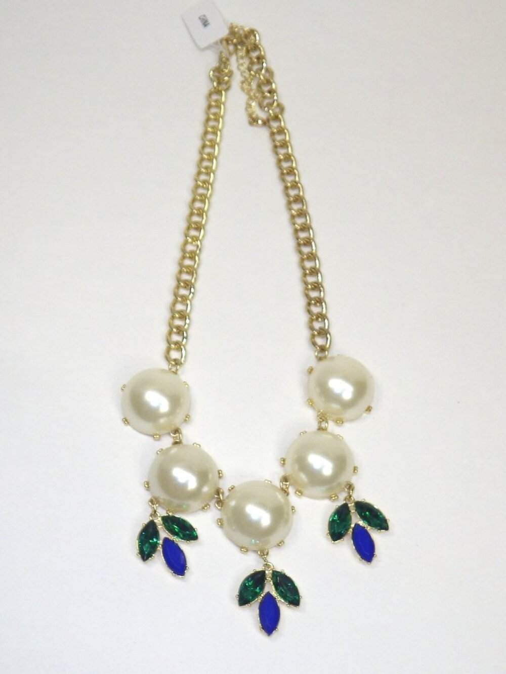 RMN Maximalist Statement Necklace Georgian Faux Pearl/Green and Blue Stone